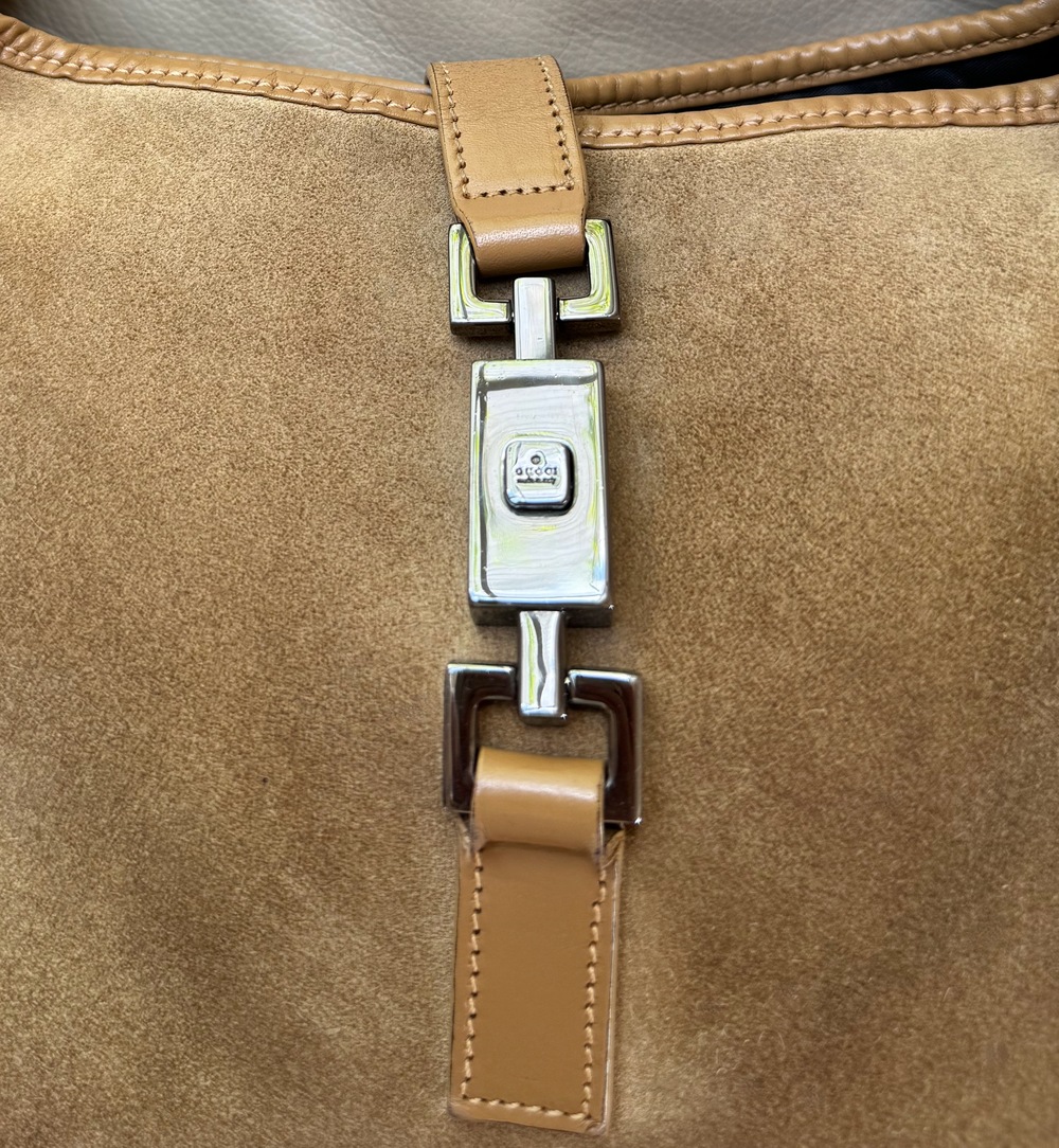 Authentic Vintage Gucci Jackie Tan Suede Leather Shoulder Bag - Picture 12 of 14
